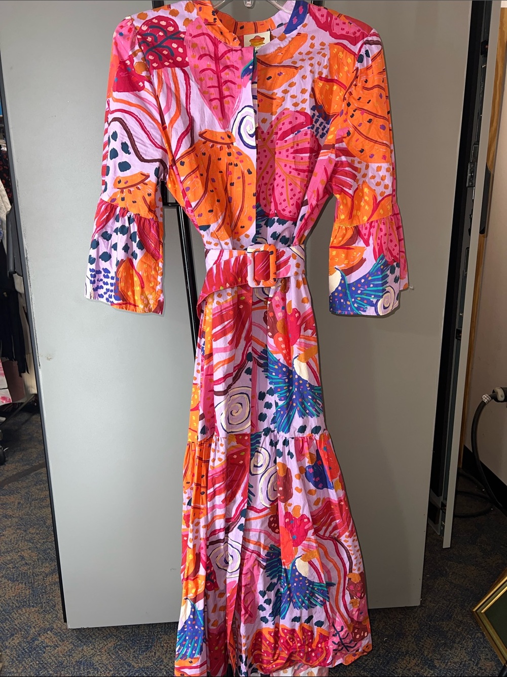 FARM Rio Pink, Orange & Blue Graphic Floral Belted Maxi Dress